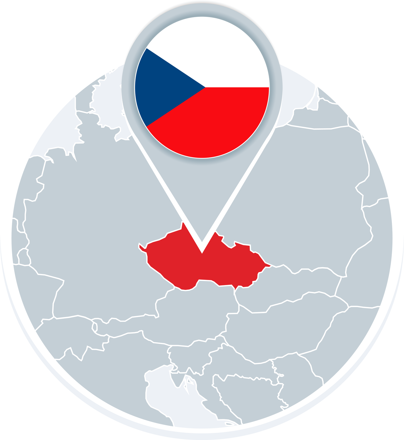 Czech Republicmap and flag, map icon with highlighted Czech Republic