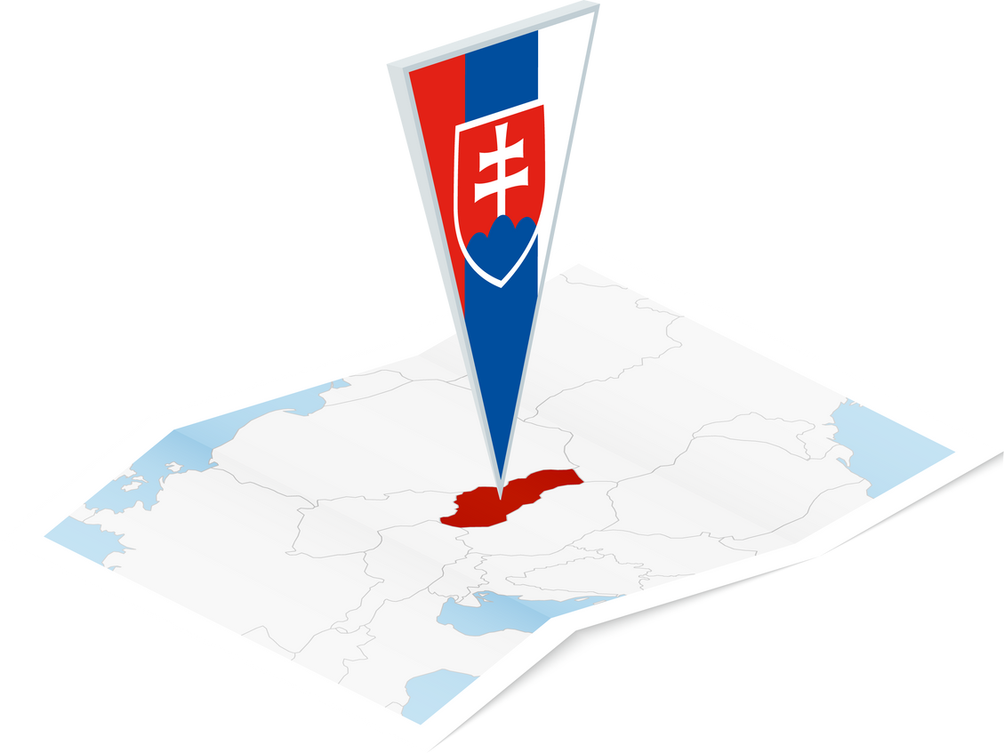 Slovakia map with triangular flag in Isometric style.