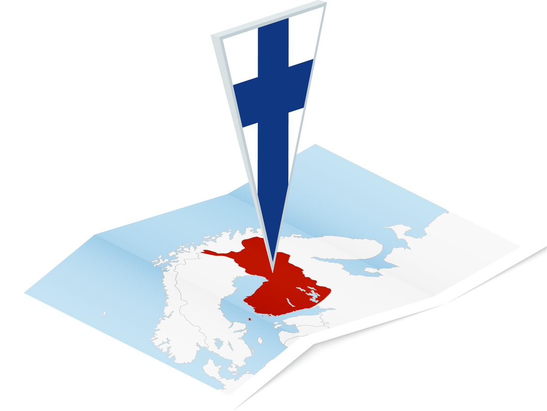 Finland map with triangular flag in Isometric style.