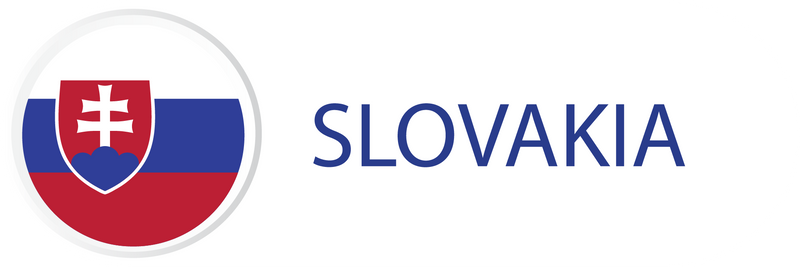 Slovakia flag in button with word of Slovakia.