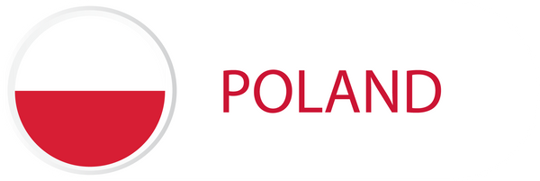 Poland flag in button with word of Poland.