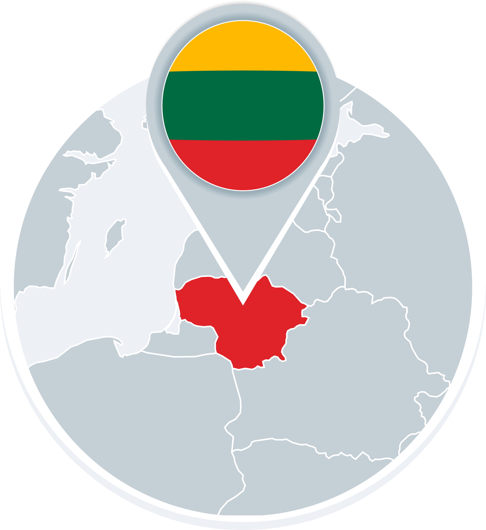 Lithuania map and flag, map icon with highlighted Lithuania