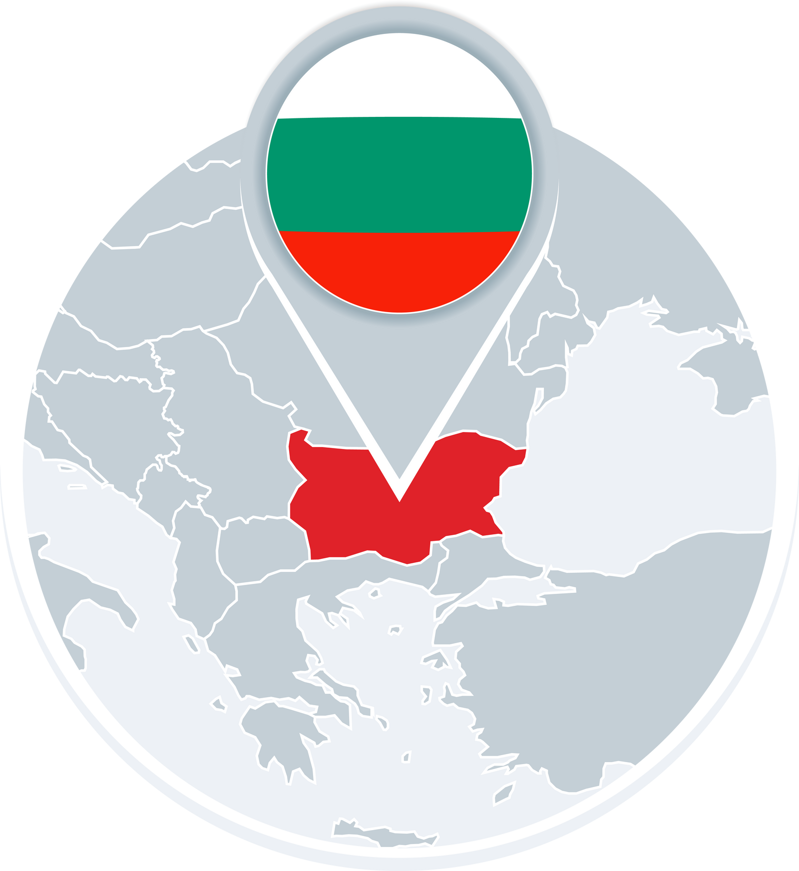 Bulgaria map and flag, map icon with highlighted Bulgaria