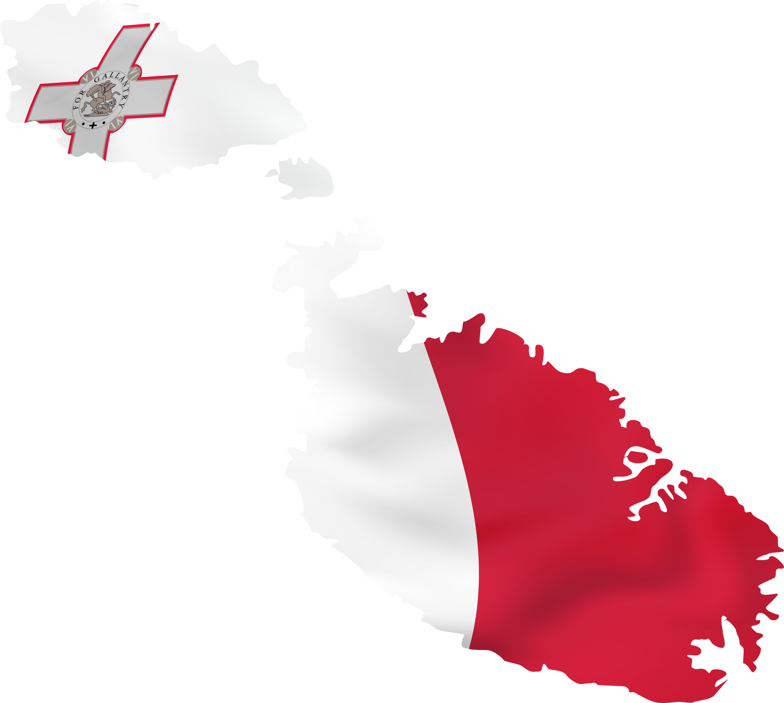 Malta map with waving flag.