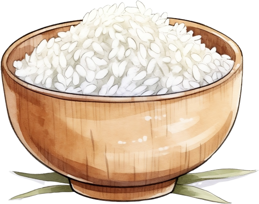 Rice in wooden bowl. Vector illustration of a set of bowls with rice.