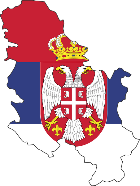 Serbia map city vector style color of country flag.