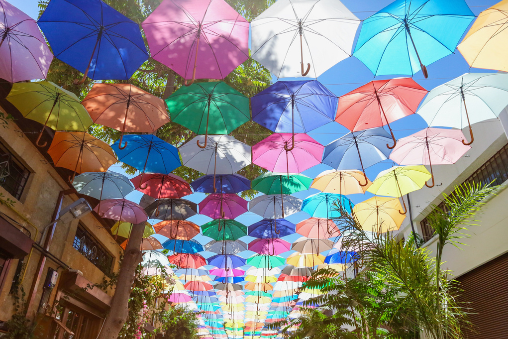 Street Covered with Umbrellas in Nicosia, Cyprus 