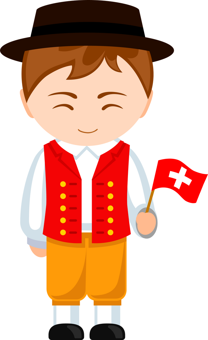 Man in swiss national ethnic costume with flag.