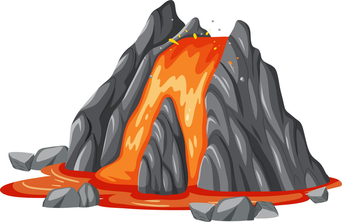 Volcano with Lava Flowing in Cartoon Style