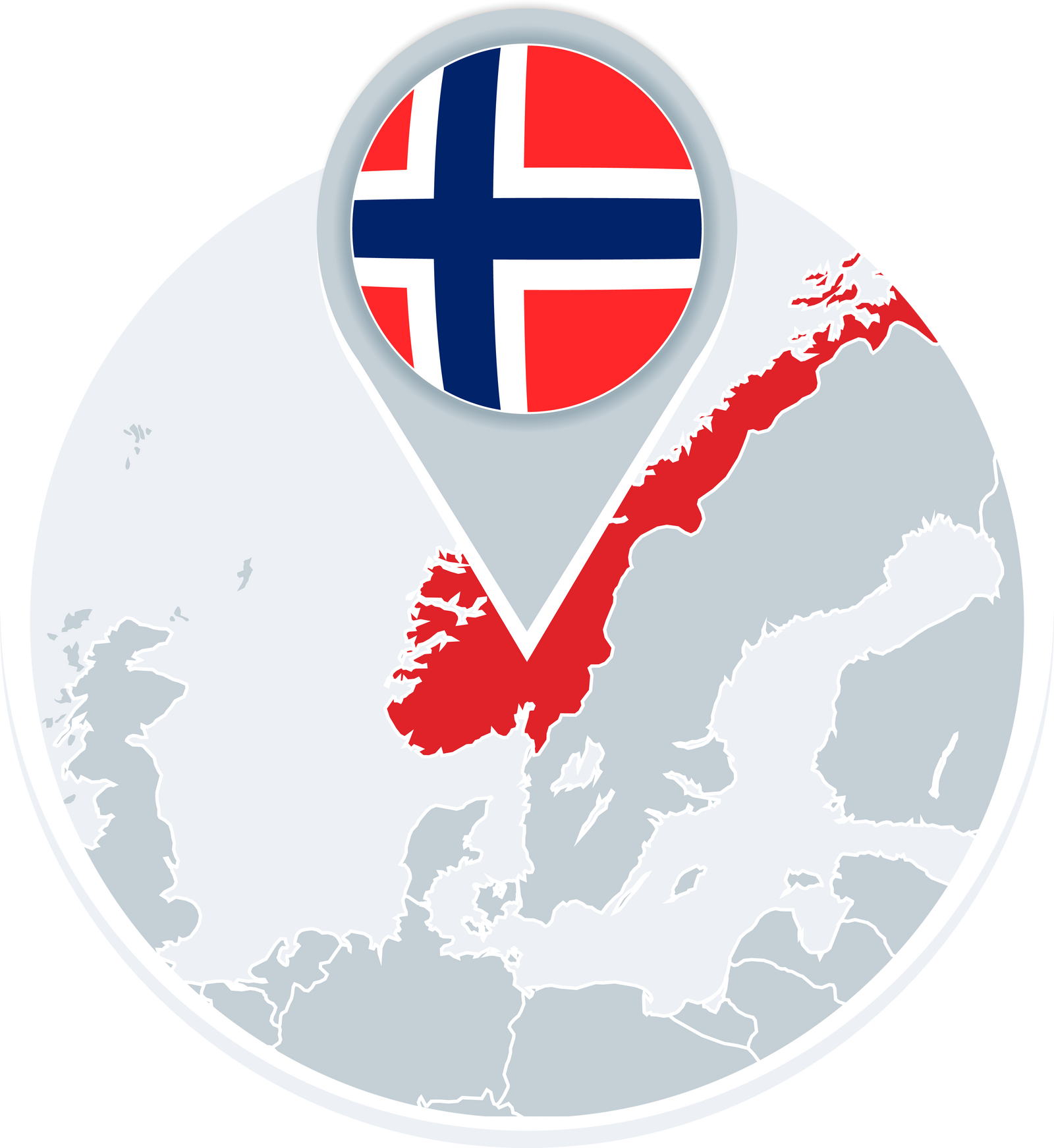 Norway map and flag, map icon with highlighted Norway